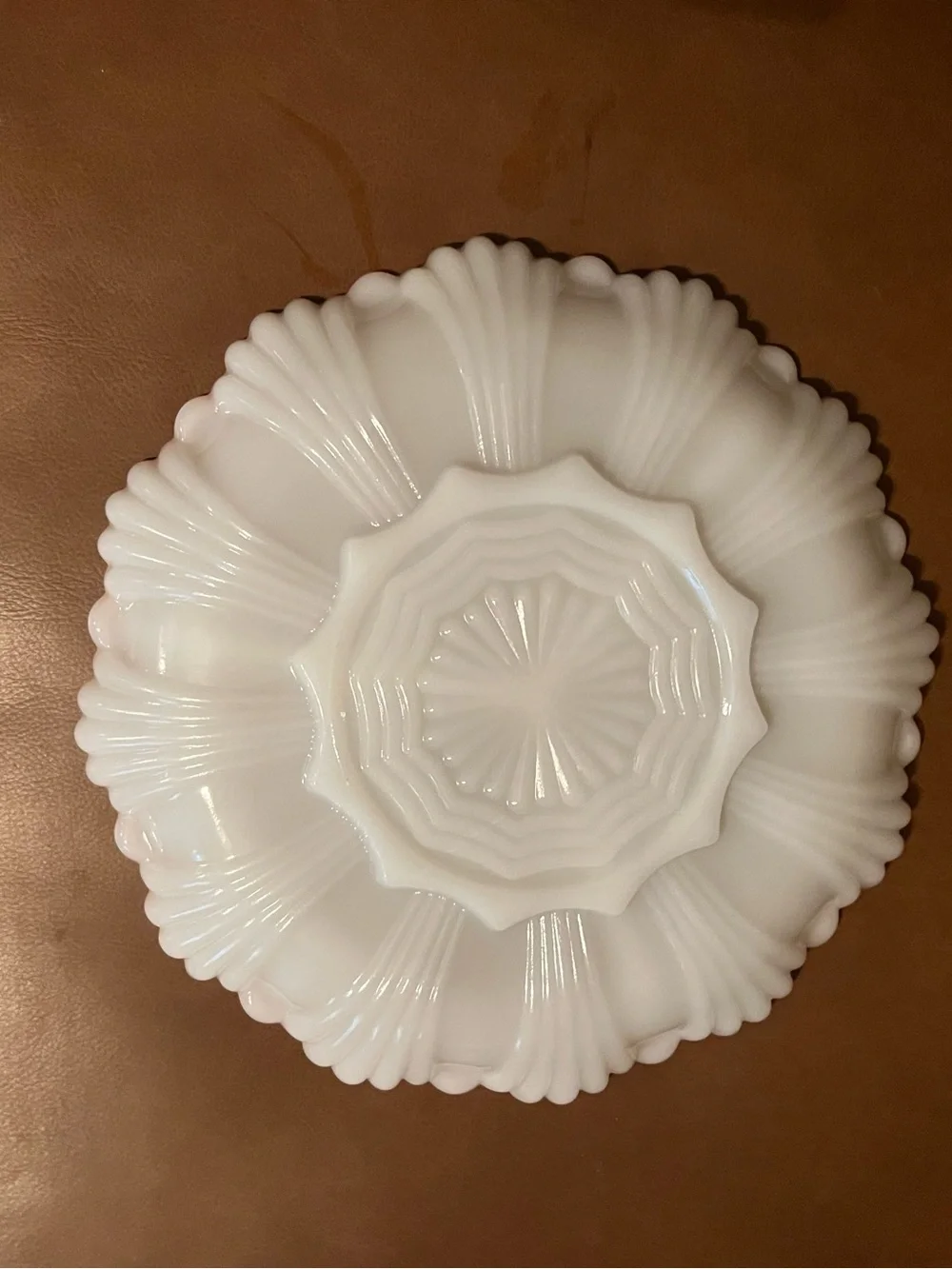 Vtg Anchor Hocking Gold Edge Milk Glass 3 Section Relish Plate